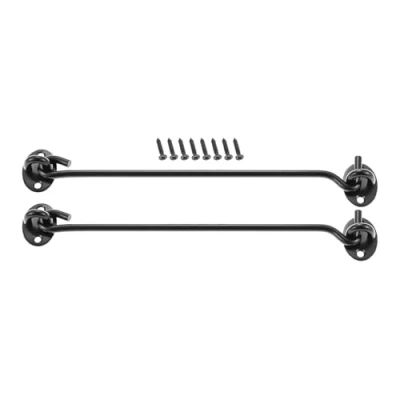 Image of 10 Inch 250mm Cabin Hook and Eye Latch Lock Shed Gate Door Catch Silent Holder Stainless Steel Black 2Pcs