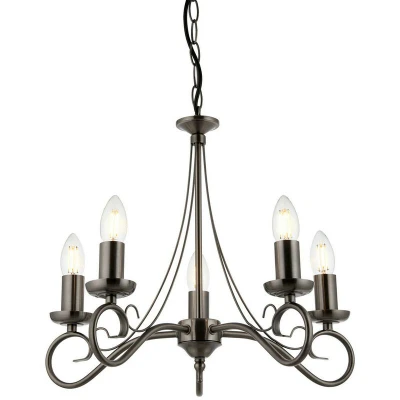 Image of Trafford 5 Light Multi Arm Ceiling Pendant Candle Antique Silver, E14