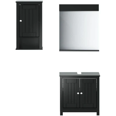 Image of 3 Piece Bathroom Furniture Set BERG Black Solid Wood Pine vidaXL