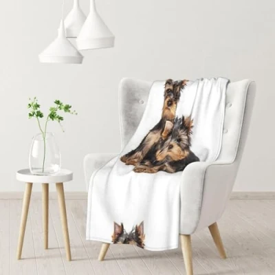 Image of Blanket,Warm Flannel Blanket Throw/Blanket Bed Throw for Sofa Office 102X 76 cm,Two Yorkshire Terrier Puppies