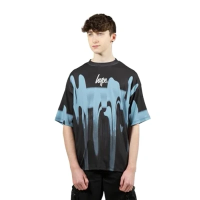 Image of hype Boys Multi Blue Blur Paint Small Script T Shirt (UK, Age, 14 Years, Regular, Multi)