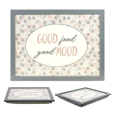 Image of The Magic Toy Shop Wooden Lap Trays with Bean Bag Cushion Good Food Mood Design Large Padded Tray for Adults Suitable Food, Work, Art, Studies, TV, Sofa, Bed Great Lovers