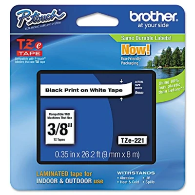 Image of BROTHER TZE221 P TOUCH TAPE BLACK ON WHITE 9MM