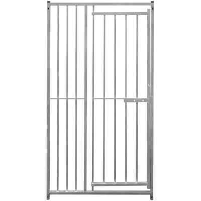Image of Dog Run Panels With Door Galvanised Steel Kennel Heavy Duty Walk In Animal Enclosure Pen Fence Playpen Outdoor Support Bar 8cm Spacing 1.84m x 1m Modular FREE Ground Fixing Brackets &amp; Kit