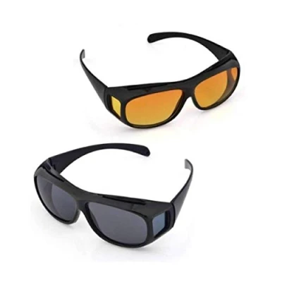 Image of Boolavard 2 PACK HD Night Day Vision Driving Wrap Around Anti Glare Sunglasses with Polarized Lens for Man and Women