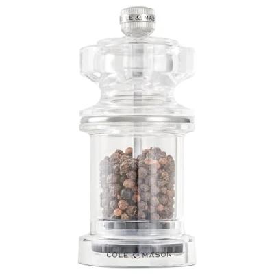 Image of Cole &amp; Mason 675 Pepper Mill, Adjustable Precision+ Carbon Steel Mechanism, Grinder for Seasoning/Cooking, Acrylic, 118mm, Lifetime Mechanism Guarantee, H233076