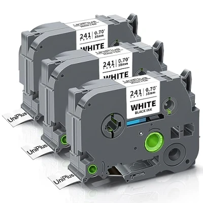 Image of UniPlus Compatible Tze241 Label Tape Replacement for Brother P Touch TZe 241 TZ TZc241 18mm 0.7 Black on White Ptouch PT D450VP D450 D400VP D400 P710BT P700 Marker, 3 Pack