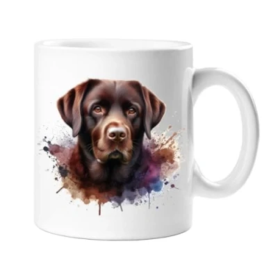 Image of Stag Gallery Chocolate Labrador Retriever Dog Watercolour Splash Effect Gift 10oz Ceramic Mug Artistic Colourful Coffee Tee