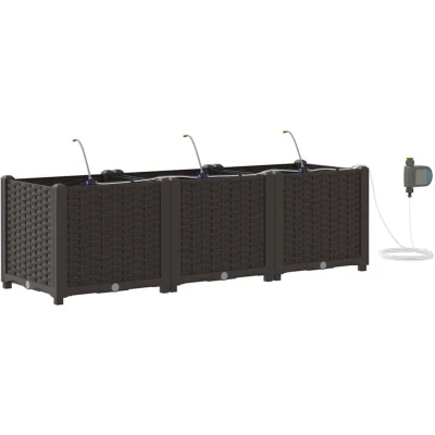 Image of vidaXL Garden Planters with Water Irrigation System 3 pcs Brown