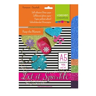 Image of Florence Glitter Sticker Paper A5 5 Sheets Summer Vibes Coloured Card Self Adhesive Scrapbook for Making and Crafts 270 gsm, Sortment