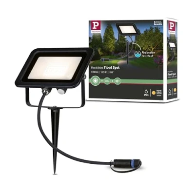 Image of Paulmann Plug &amp; Shine 94575 LED Outdoor Light Garden Spotlight IP65 Warm White Including 1 x 15.5 Watt Black Aluminium 3000 K