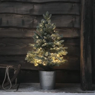 Image of Lights4fun 90cm/3ft Outdoor Pre Lit Potted Christmas Tree 100 Warm White LEDs Battery Operated with Timer
