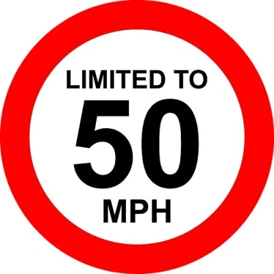 Image of Limited to 50 MPH Vehicle Speed Limit Sign Self Adhesive Sticker 150mm x