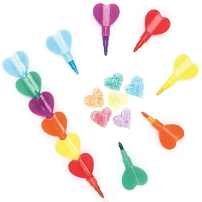 Image of Baker Ross AX924 Heart Pop A Crayon Pack of 8, Swap Point, Changeable Colouring Pens for Kids Pencil Cases or School