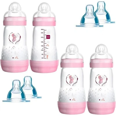 Image of MAM BABY_BOTTLE 260 ml Pack of 4 with Anti Colic, Self Sterilizing, Orthodontic Teats (Girl), BPA Free