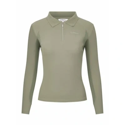 Image of LeMieux Long Sleeve Sport Polo Shirt Super Lightweight Soft Piqué Fabric Quarter Zip Fastening Fern UK 10