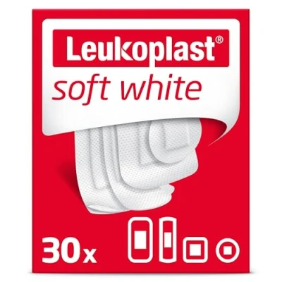 Image of Leukoplast Soft White Non Sterile Wound Dressing Strips Skin Friendly, Breathable and Absorbent, First aid Plasters 2 Assorted Sizes Box of 30