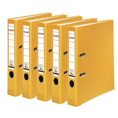 Image of Original Falken 5 pack PP Color Plastic folders. Made in Germany. cm narrow DIN A4 yellow Vegan ring binder File folder Letter Office Slotted