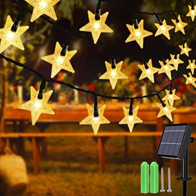 Image of Solar String Lights,23ft 50 LED Star Lights Outdoor Powered Fairy Waterproof 8 Modes Decorative Light for Garden Patio Yard Home Wedding Party Festival, Warm White