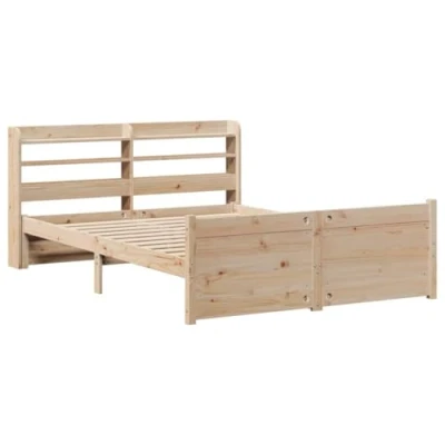 Image of vidaXL 160x200 cm Bed Frame Solid Pine Wood Bedstead with Freestanding Headboard and Storage Shelves