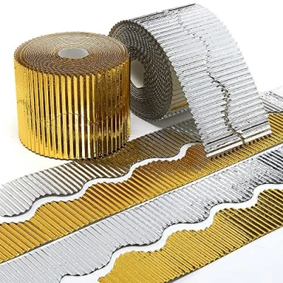 Image of Baker Ross FX326 Gold and Silver Corrugated Borders Pack of 2, Classroom Essentials for Teachers, Christmas Festive Display, School Supplies