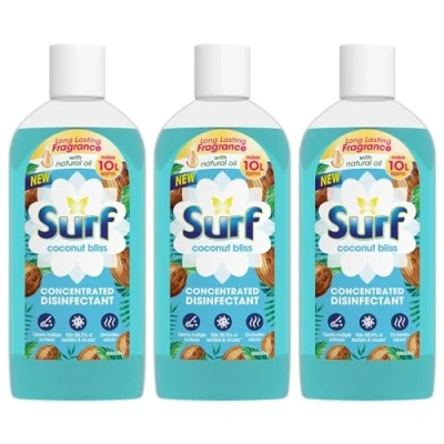 Image of Surf Passion Bloom Concentrated Disinfectant All Purpose Cleaner Long Lasting Fruity and Tropical Fragrance with Natural Oils Cleans Multiple Surface, 240ml (Coconut Bliss, Pack of 3)