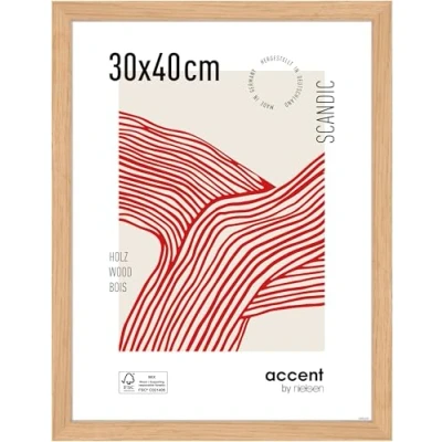 Image of accent by nielsen Scandic Photo Frame, 30x40cm Solid Oak Wooden Picture Frame with Protective Float Glass