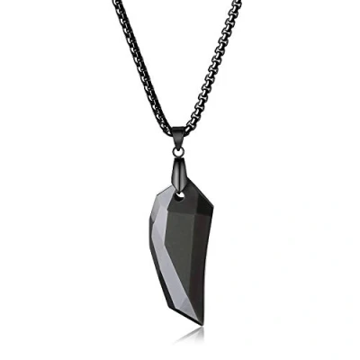 Image of COAI Wolf Tooth Black Stone Necklace for Men, Faceted Obsidian Stainless Steel Chain