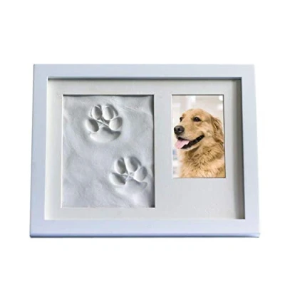 Image of BabyIn Dog or Cat Paw Print Keepsake Folding Photo Frame with Clay for Pet Pawprint Imprint Kit (White)