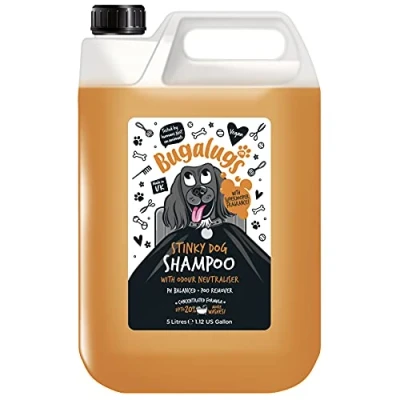 Image of BUGALUGS Stinky dog shampoo with odour neutraliser, fox poo for dogs perfume, vegan grooming sensitive skin amazing puppy pet &amp; conditioner (5 Litre)