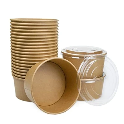 Image of LESIBAG Large Paper Bowls Disposable Salad with Lid Takeaway Food Containers for Hot/Cold 15 Sets (35 OZ)