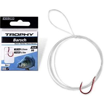 Image of Zebco Quality Trophy Bass Leader Hook Fishing Hooks with Pre tied Line Accessories, Red, 4