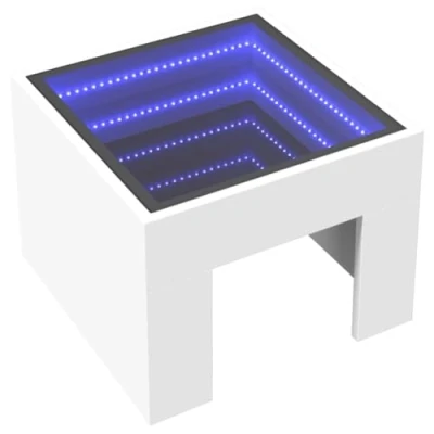Image of vidaXL Coffee Table with Infinity LED Mirror White, 40x40x30 cm, Versatile Side/End for Living Room/Bedroom