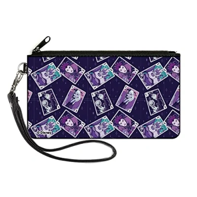 Image of Buckle Down Disney Wallet, Zip Clutch, Villains Card Poses Collage Purples, Canvas, 8 Inches x 5 Inches, Casual
