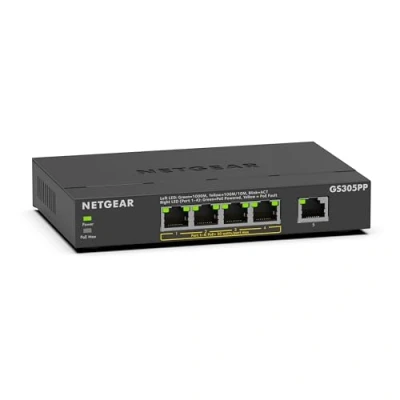 Image of NETGEAR PoE Switch 5 Port Gigabit Ethernet Unmanaged Network GS305PPV2, with 4 x PoE+, 83W, Desktop or Wall Mount
