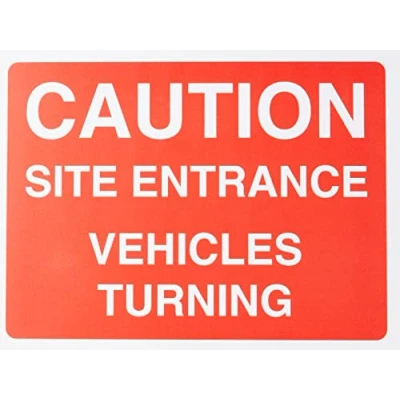 Image of Seco Caution Site Entrance Vehicles Turning Sign, 400mm x 300mm 3mm Foam PVC