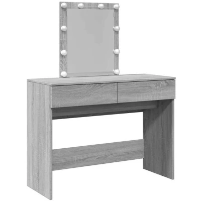 Image of vidaXL Dressing Table with LED Grey Sonoma 100x40x130 cm