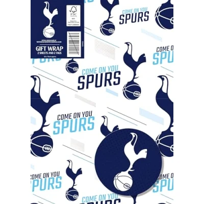 Image of Tottenham Hotspur FC Wrapping Paper 2 Sheets Tags, Spurs football gift wrap
