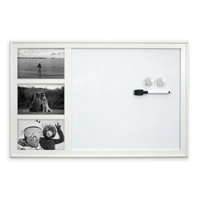 Image of Cathedral Products White Photo Frame Magnetic Dry Erase Board Premium Surface with 3 Integrated 6&quot;x4&quot; Frames Includes Marker &amp; Magnets
