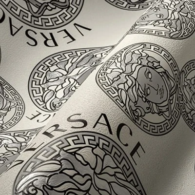 Image of Versace Wallpaper White Black Silver Luxury Designer Non Woven Logo Medusa 386102 10.05 x 0.70 m Made in Germany