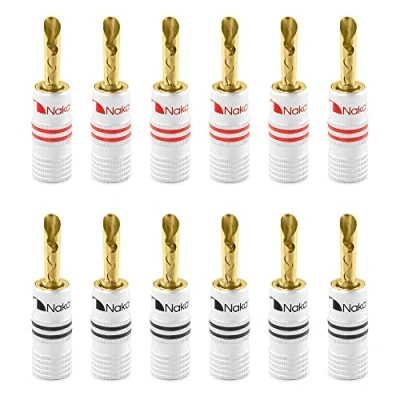 Image of Nakamichi Excel Series 24k Gold Plated Banana Plug 12 AWG 18 Gauge Size 4mm Speakers Amplifier Hi Fi AV Stereo Home Theatre Audio Wire Cable Screw Connector Pcs (6 Pairs), BFA
