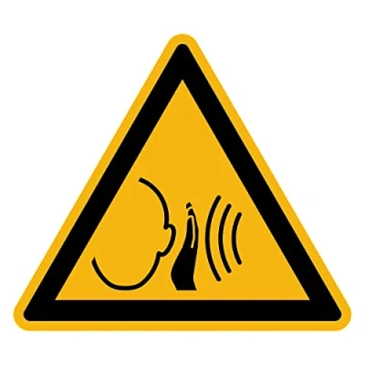 Image of Sticker Danger Warning NF ISO 7010 Laminated Triangular Signage Adhesive Water and UV Resistant Sudden Loud Noise 30x30 cm
