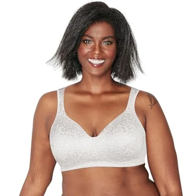 Image of PLAYTEX Women&#039;s 18 Hour Ultimate Lift Wireless Full Coverage Bra, Single Or 2 Pack, Opaque, White Animal, 42D
