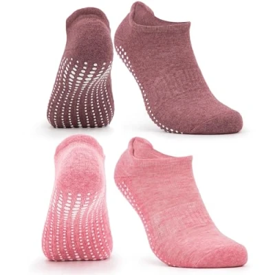 Image of Occulto Women &amp; Men Pilates Grip Socks Pack of 2 (Model: Mady), Yoga Pairs Pink Red 3 5