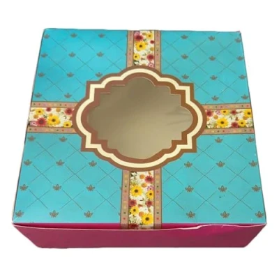 Image of Tezraftaar Cardboard Cake Boxes Window Fold Flat Square Display Box for Desserts Pastries (50, 10&quot; x 4&quot;)