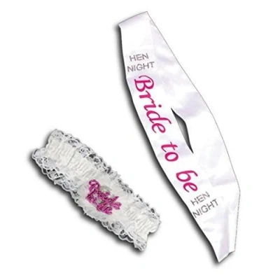 Image of SHATCHI Flashing Garter White Bride to Be Sash Hen Party/Night Set