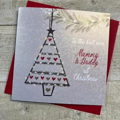Image of White Cotton Cards BEST MUMMY &amp; DADDY TREE DECORATION CHRISTMAS CARD, HAND FINISHED (C23 119)