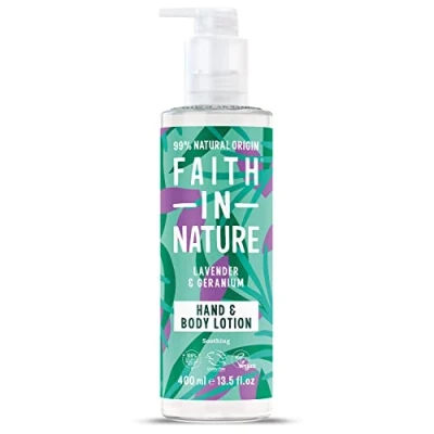Image of Faith In Nature Natural Lavender and Geranium Hand Body Lotion, Relaxing, Vegan Cruelty Free, No SLS or Parabens, 400 ml