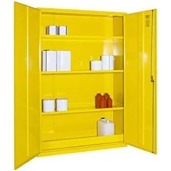 Image of Safe Industrial Dangerous Substance COSHH Cabinet Flammable Chemical Storage 3 Shelves Hi Vis Yellow 1830mm High x 1220mm Wide 457mm Deep (45 Litre)