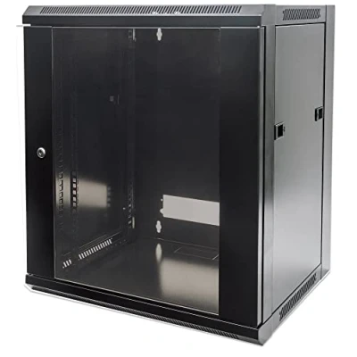 Image of Intellinet Network Cabinet, Wall Mount (Standard), 12U, 600 mm Deep, Black, Flatpack, Max 60 kg, Metal &amp; Glass Door, Back Panel, Removeable Sides, Suitable also for use on a desk or floor, 19 Inch